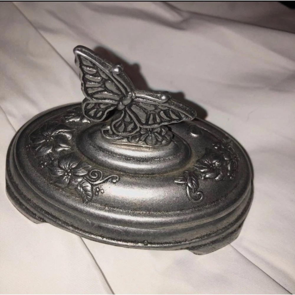 Carson‎ Pewter Butterfly Soap Dish-2001 Smoke Dome Oval 2 Piece Marked Vintage
